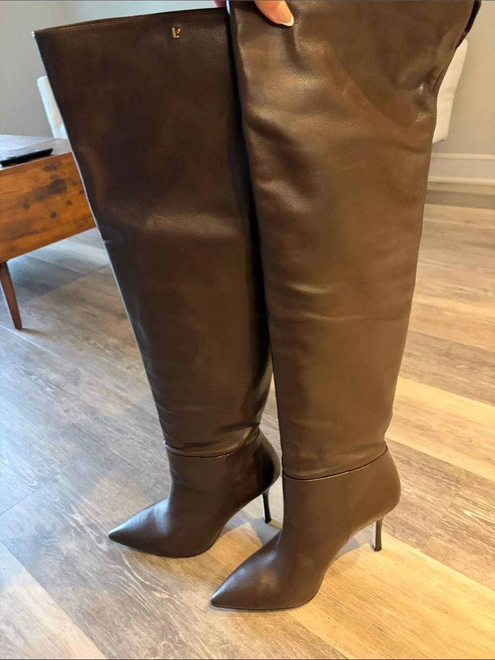 Larroude Tall Pointed Stiletto Over-the-Knee Boots in Brown - KATE HI BOOTS